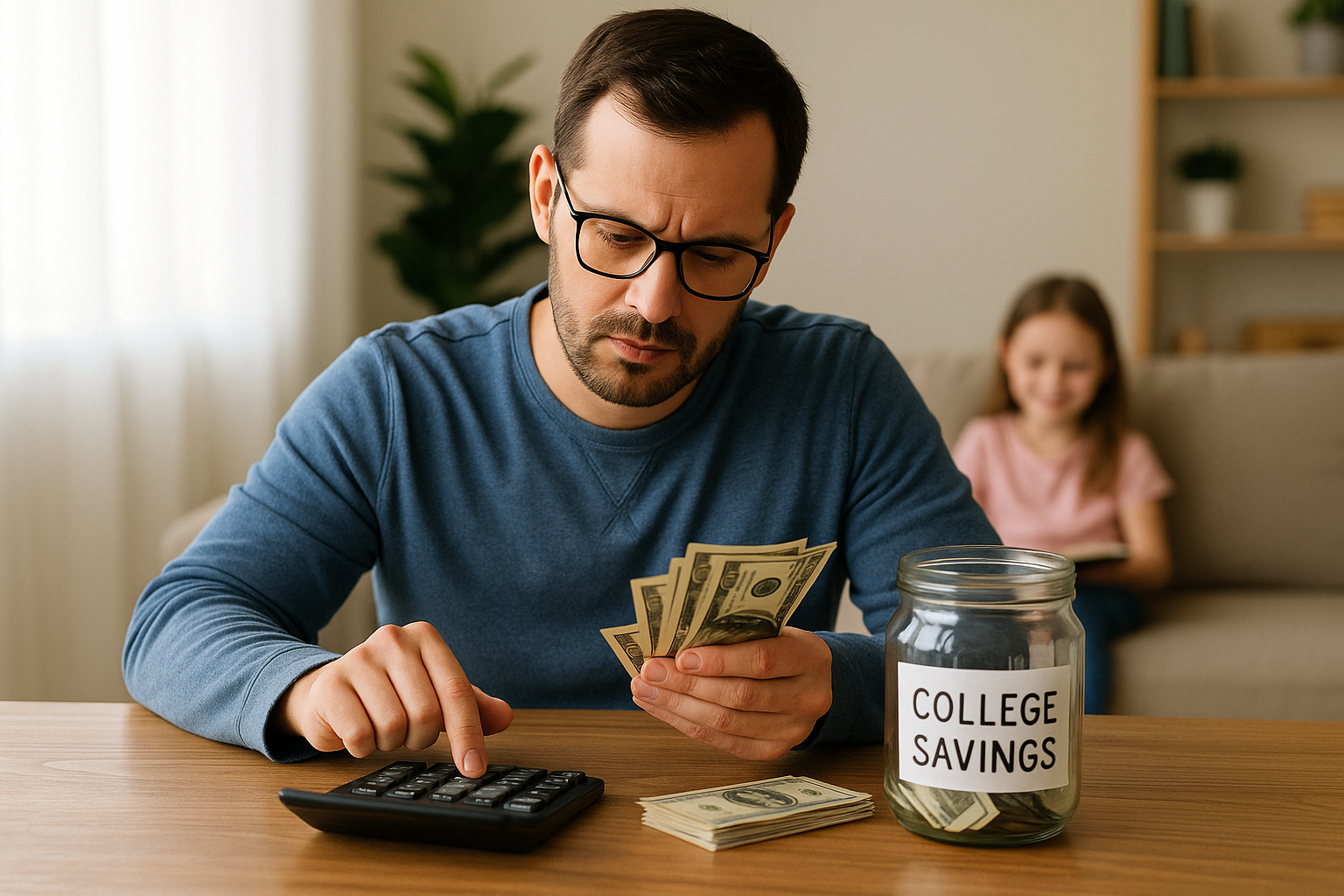 Father calculate savings for his child's college