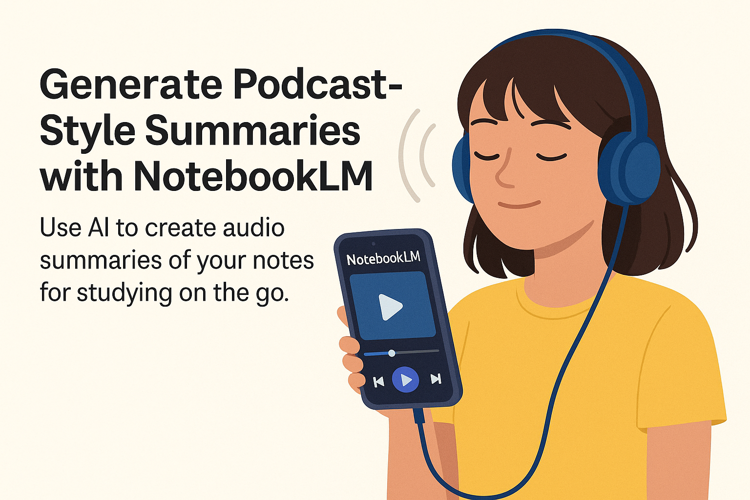 Student using NotebookLM podcast feature with headphones