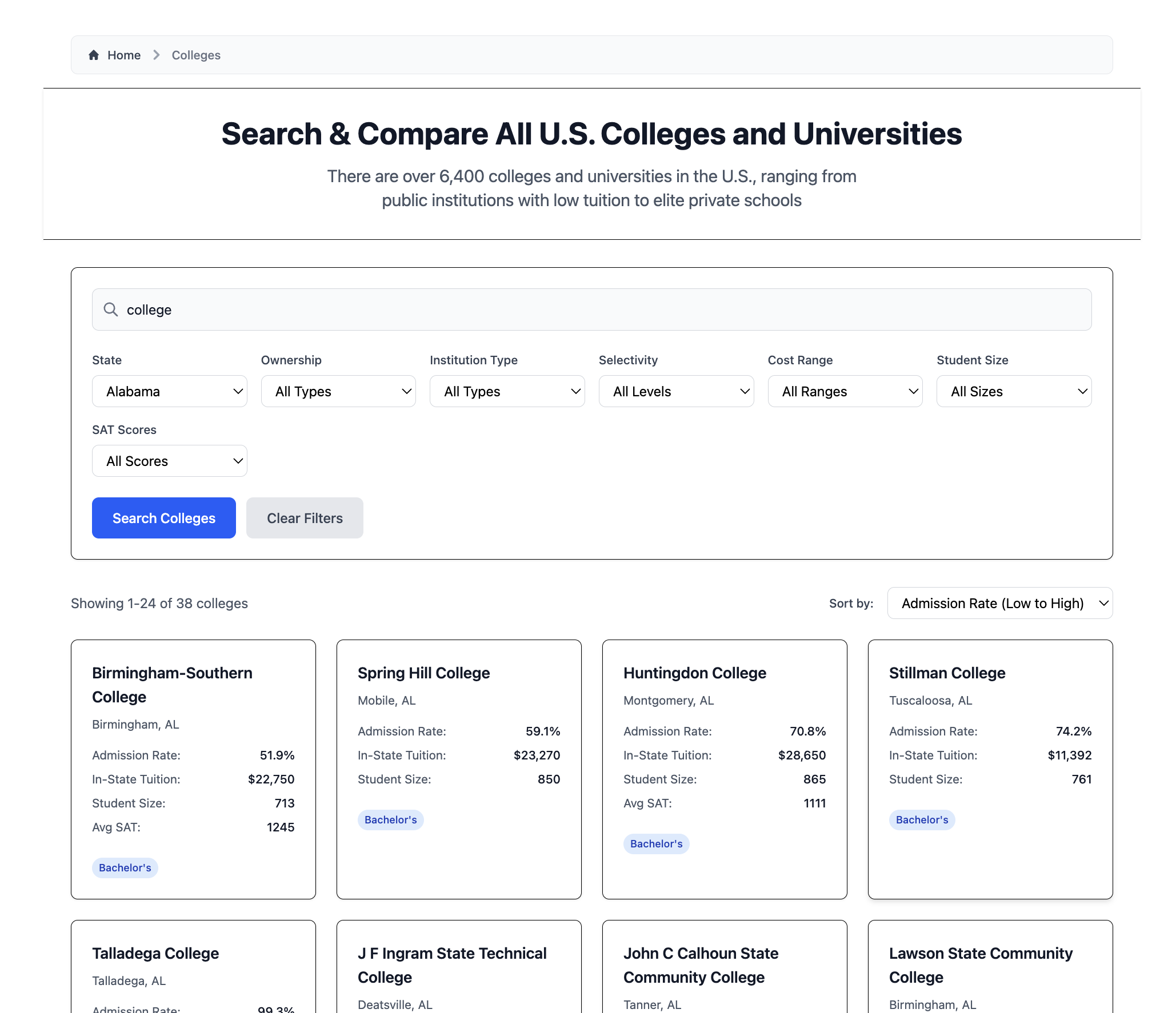 Search & Compare All U.S. Colleges and Universities Tool
